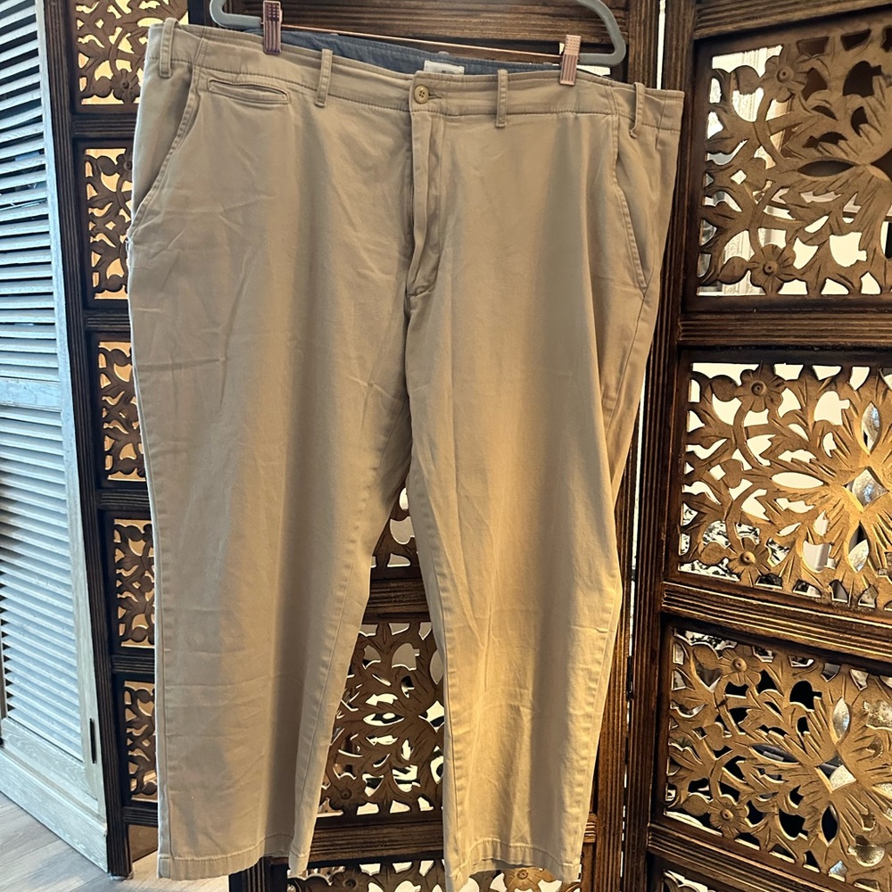 Mutual Weave Cotton Stretch Button On Tan Trouser Khaki Chino Pants.